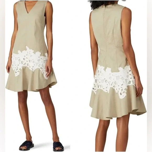 Derek Lam Collective Khaki Lace Sleeveless V Neck Mini Dress Size‎ 50 - Picture 7 of 7